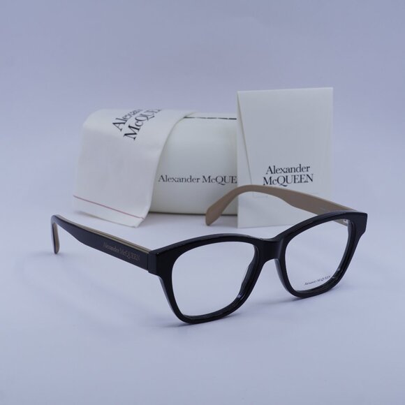 Alexander McQueen AM0306O 004 Square Eyeglasses 52mm - Black/Brown - Picture 1 of 9